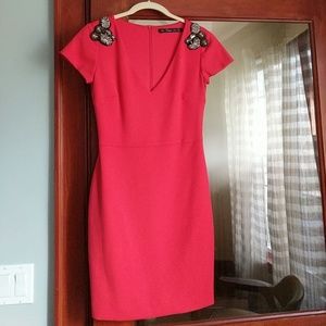 Zara Red Embelished Shoulder Dress